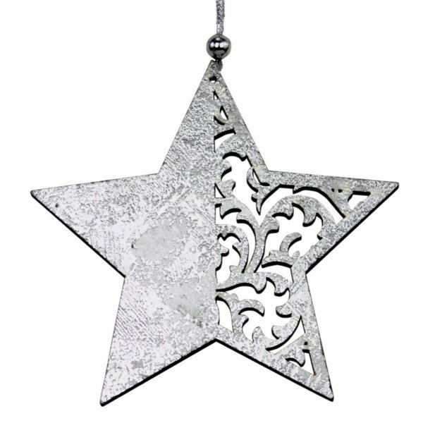 Χριστουγεννιάτικο Ξύλινο Αστεράκι, Ασημί (14cm)